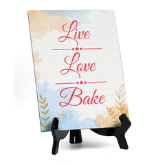 Signs ByLita Live Love Bake, Blue Watercolor Table Sign (6 x 8")