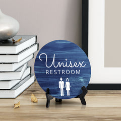Round Unisex Restroom, Decorative Bathroom Table Sign with Acrylic Easel (5 x 5")