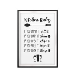 Kitchen Rules UNFRAMED Print Kitchen Decor Wall Art