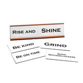 Rise and Shine Word Play Nameplate, Rose Gold Desk Sign, Novelty Gift Nameplate, 6 Interchangeable Tiles (2 x 8")