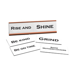 Rise and Shine Word Play Nameplate, Rose Gold Desk Sign, Novelty Gift Nameplate, 6 Interchangeable Tiles (2 x 8")