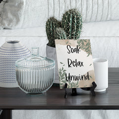Soak Relax Unwind Table Sign with Green Leaves Design (6 x 8")