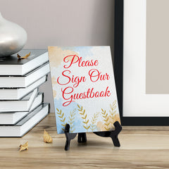 Signs ByLita Please Sign Our Guestbook, Blue Watercolor Table Sign (6 x 8")