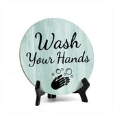 Round Wash Your Hands, Decorative Bathroom Table Sign with Acrylic Easel (5 x 5")