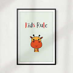 Kids Rule Cute Giraffe UNFRAMED Print Kids Bathroom Wall Art