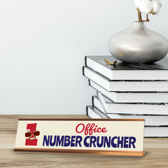 Office Number Cruncher, Gold Frame Desk Sign (2x8)