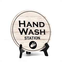 Round Hand Wash Station, Decorative Bathroom Table Sign with Acrylic Easel (5 x 5")