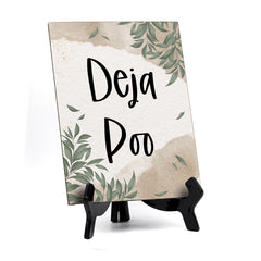 Deja Poo Table Sign with Green Leaves Design (6 x 8")