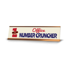 Office Number Cruncher, Gold Frame Desk Sign (2x8)