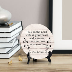 Round Trust In The Lord With All Your Heart And Lean Not On Your Own Understanding Proverbs 3:5-6 Wood Color Circle Table Sign (5x5")