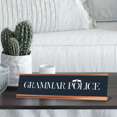 Grammar Police, Gold Frame, Novelty Nameplate Desk Sign (2 x 8¨)