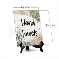 Hand Towels Table Sign with Green Leaves Design (6 x 8")