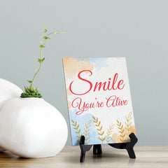 Signs ByLita Smile you're alive, Blue Watercolor Table Sign (6 x 8")