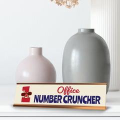 Office Number Cruncher, Gold Frame Desk Sign (2x8)