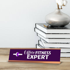 Office Fitness Expert, Dark Purple Gold Frame, Desk Sign (2x8”)