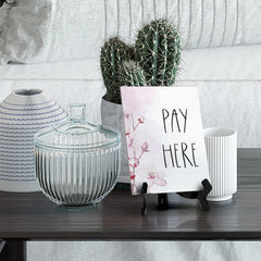 Pay Here Table Sign with Easel, Floral Vine Design (6 x 8")