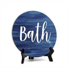 Round Bath, Decorative Bathroom Table Sign with Acrylic Easel (5 x 5")