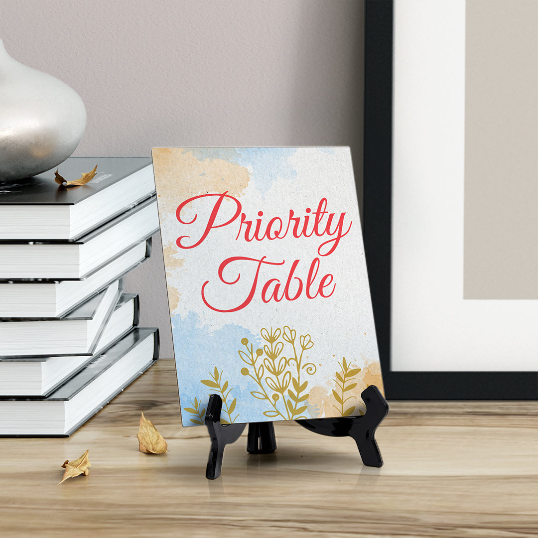 Signs ByLita Priority Table, Blue Watercolor Table Sign (6 x 8")