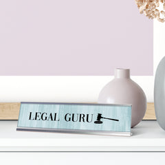 Legal Guru, Gavel, Silver Frame Desk Sign (2x8¨)