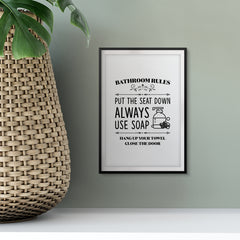 Bathroom Rules Put The Seat Down UNFRAMED Print Bathroom Decor Wall Art
