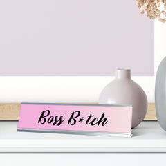 Boss B*tch, Light Pink Novelty Office Gift Desk Sign (2 x 8")