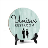 Round Unisex Restroom, Decorative Bathroom Table Sign with Acrylic Easel (5 x 5")