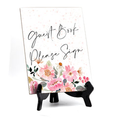 Guest Book Please Sign Table Sign, Floral Watercolor Design (6 x 8")