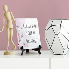 Coffee Bar Love Is Brewing Table Sign with Easel, Floral Vine Design (6 x 8")