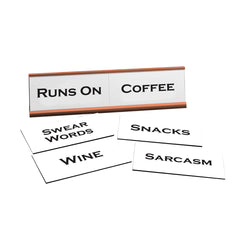 Runs On Word Play Nameplate, Rose Gold Desk Sign, Novelty Gift Nameplate, 6 Interchangeable Tiles (2 x 8")
