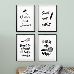 Kitchen Puns Wall Art UNFRAMED Print (4 Pack)