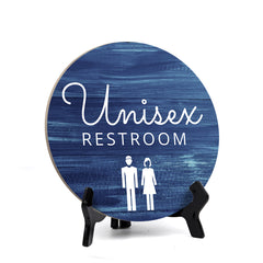 Round Unisex Restroom, Decorative Bathroom Table Sign with Acrylic Easel (5 x 5")