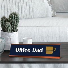Office Dad, Navy Blue, Gold Frame Desk Sign (2 x 8")