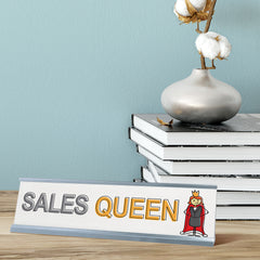 Sales Queen, Stick People Desk Sign, Novelty Nameplate (2 x 8")