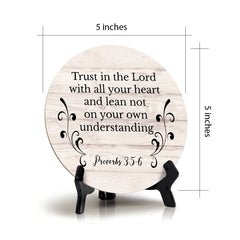 Round Trust In The Lord With All Your Heart And Lean Not On Your Own Understanding Proverbs 3:5-6 Wood Color Circle Table Sign (5x5")