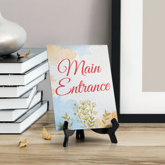 Signs ByLita Main Entrance, Blue Watercolor Table Sign (6 x 8")