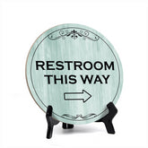 Round Restroom This Way, Decorative Bathroom Table Sign with Acrylic Easel (5 x 5")