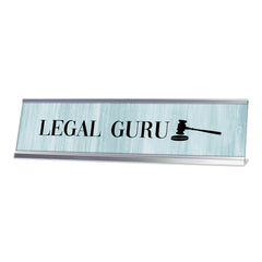 Legal Guru, Gavel, Silver Frame Desk Sign (2x8¨)
