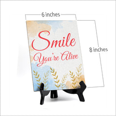 Signs ByLita Smile you're alive, Blue Watercolor Table Sign (6 x 8")