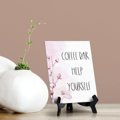 Coffee Bar Help Yourself Table Sign with Easel, Floral Vine Design (6 x 8")