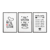 Kitchen Rules Wall Art UNFRAMED Print (3 Pack)