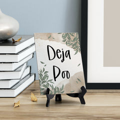 Deja Poo Table Sign with Green Leaves Design (6 x 8")