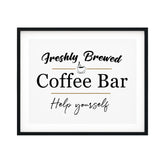 Freshly Brewed Coffee Bar Help Yourself UNFRAMED Print Coffee Bar Decor Wall Art