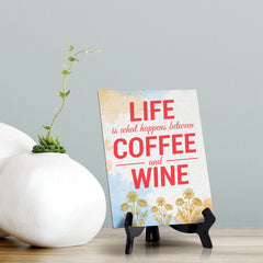 Signs ByLita Life is what happens between coffee and wine, Blue Watercolor Table Sign (6 x 8")