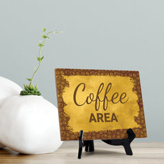 Signs ByLita Coffee Area, Golden Latte Table Sign With Acrylic Stand (8 x 6")