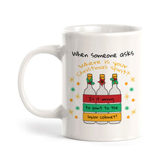 When Someone Asks "Where Is Your Christmas Spirit?’ Is It Wrong To Point To The Liquor Cabinet? Christmas Coffee Mug