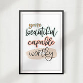 You're Beautiful Capable Worthy UNFRAMED Print Décor Wall Art