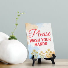 Signs ByLita Please Wash Your Hands, Blue Watercolor Table Sign (6 x 8")