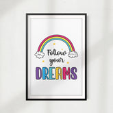 Follow Your Dreams UNFRAMED Print Home Décor, Quote Wall Art
