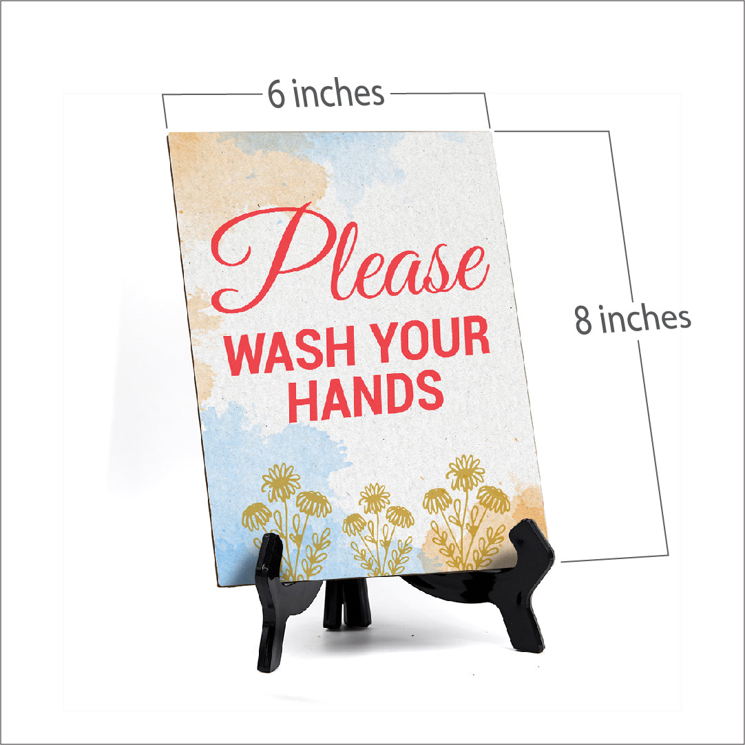Signs ByLita Please Wash Your Hands, Blue Watercolor Table Sign (6 x 8")