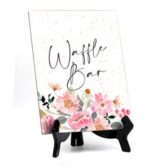 Waffle Bar Table Sign with Easel, Floral Watercolor Design (6" x 8")